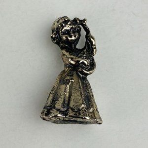 Pewter Miniature Girl in Dress Playing Ukulele Musical Music Instrument Figure